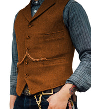 Load image into Gallery viewer, Men's Suit Vest Boutique Wool Tweed Slim Fit Leisure Cotton Male Gentleman Beckham Business Waistcoat For Wedding Groomsmen

